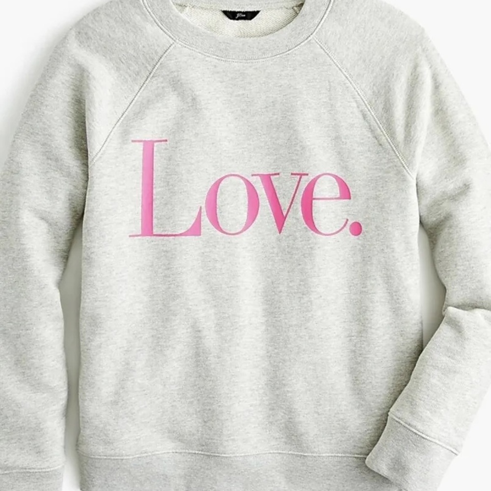 J Crew Women's Gray Sweater with Pink Love Print - NWOT